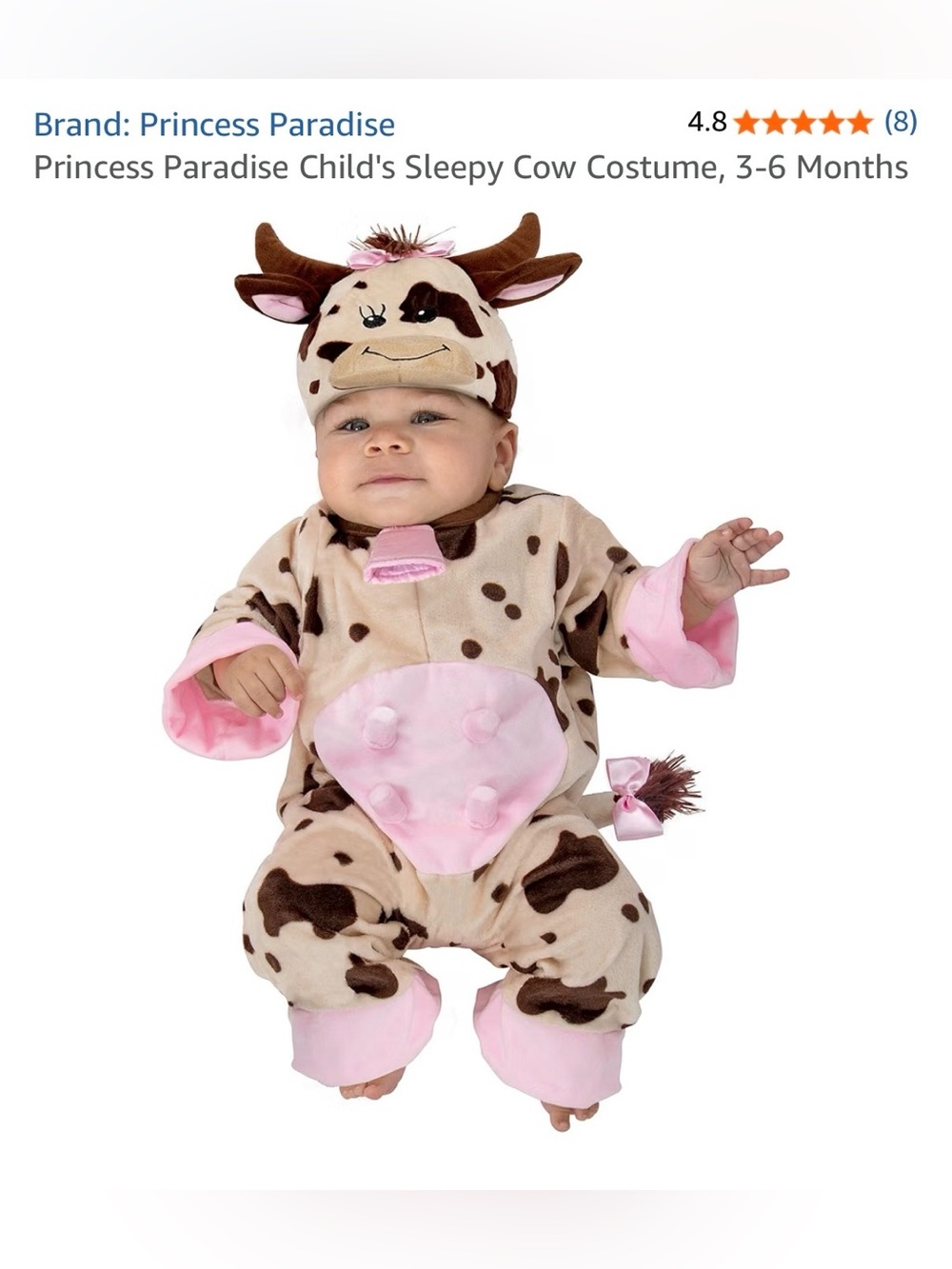 Princess Paradise Baby Cow One-Piece Footie Halloween Costume  Size: 3/6 M NWT
